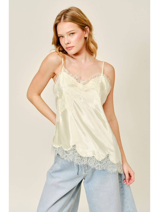 Cut Out Satin Lace top in Lemon