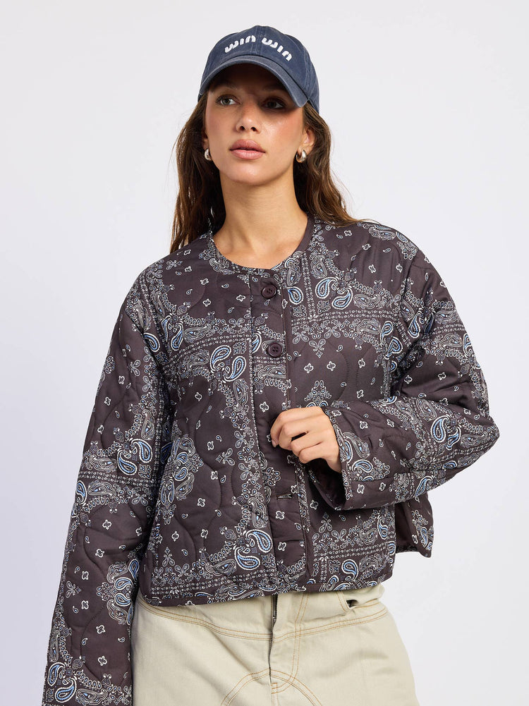 Quilted Paisley Print Boxy Jacket