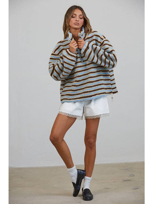 Relaxed Sherpa Striped Half Zip Pullover