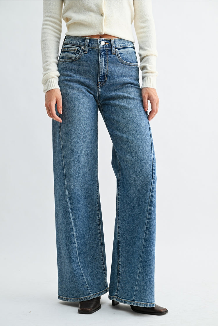 JBD Full Length Twisted Seam Wide Leg Jeans