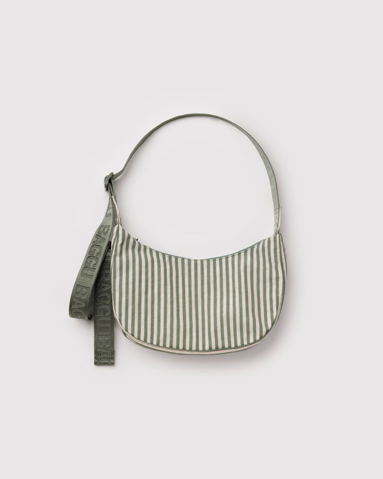 Small Nylon Crescent Bag in Sage Stripe