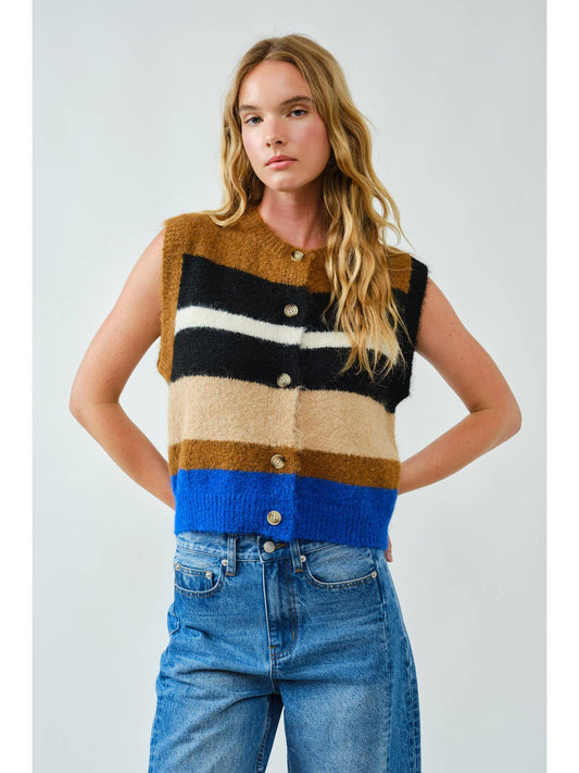 Soft Pullover Multicolor Striped Sweater Vest