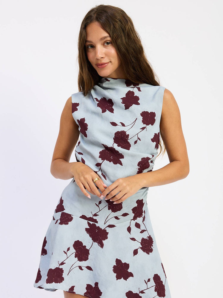 Asymmetrical Shirred Mini Dress