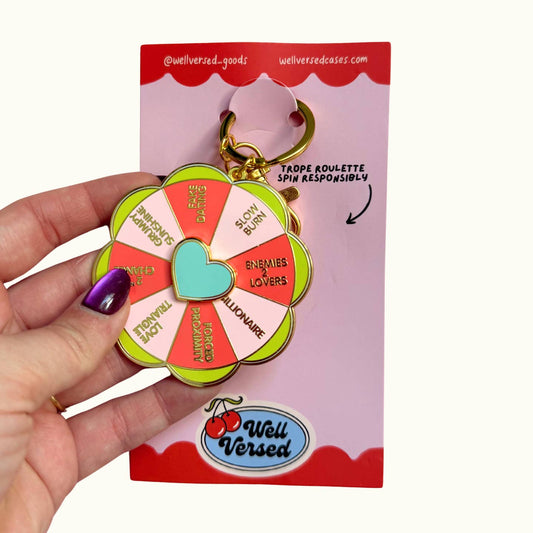 Romance Reader Trope Roulette Spinning Keychain