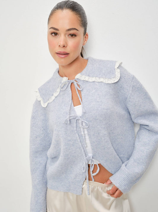 Momo Lace Trim Tie Front Collar Cardigan