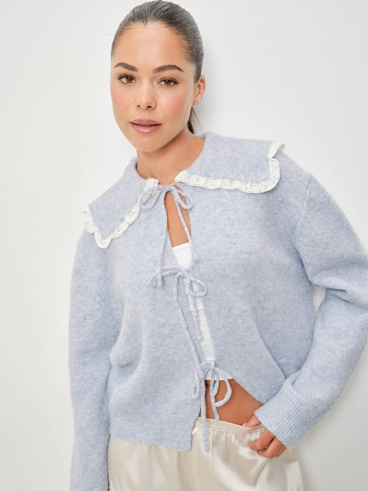 Momo Lace Trim Tie Front Collar Cardigan