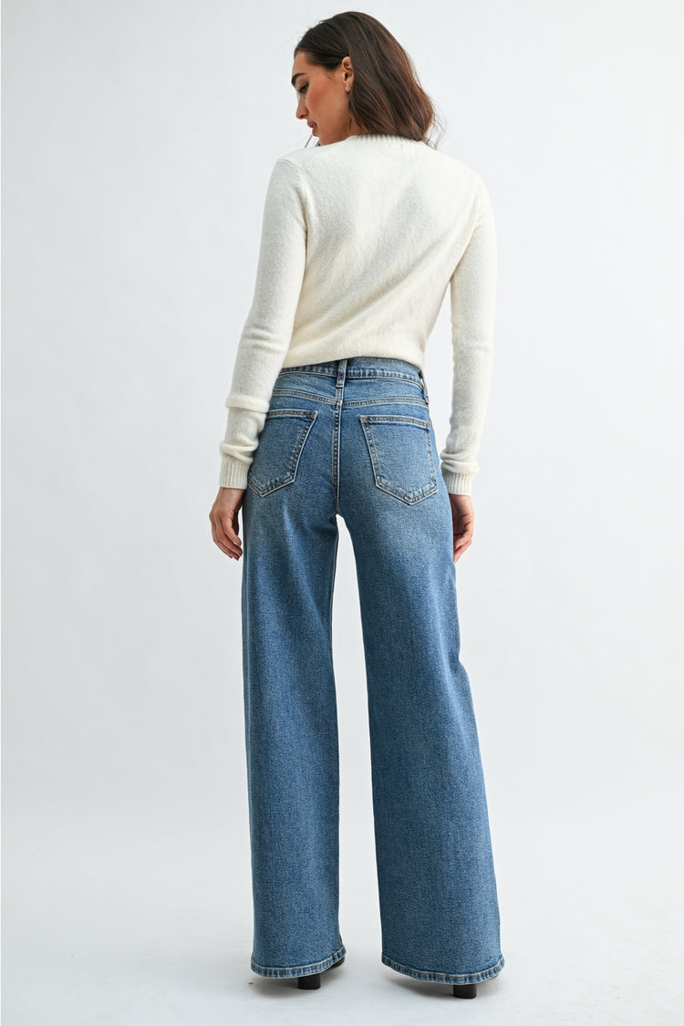JBD Full Length Twisted Seam Wide Leg Jeans