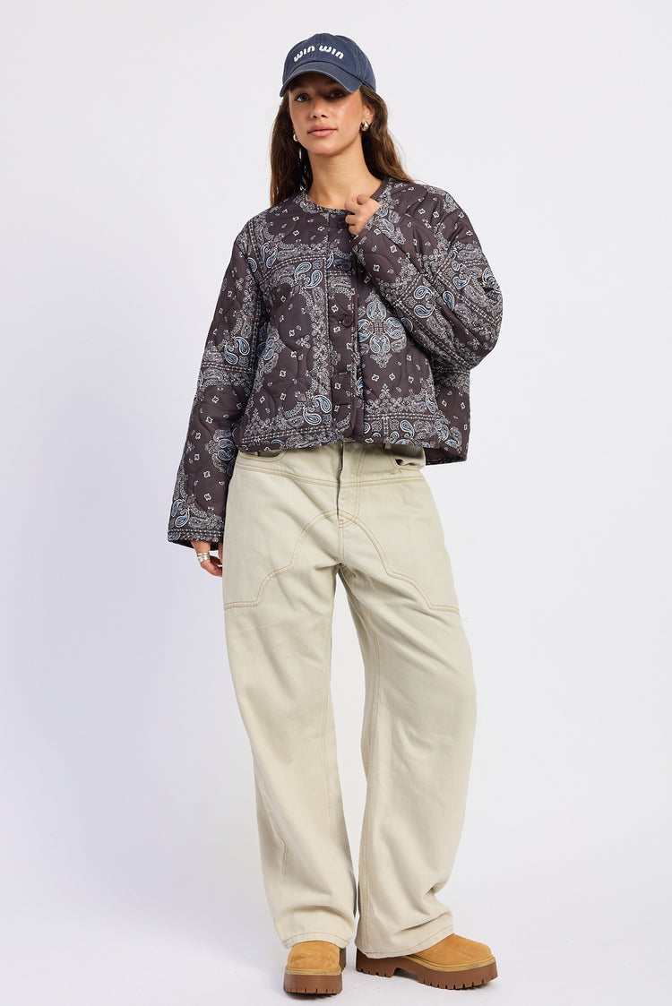 Quilted Paisley Print Boxy Jacket