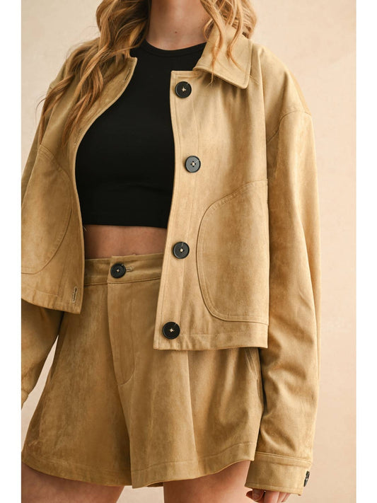 Camel Faux Suede Jacket
