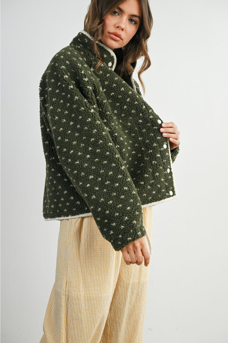 The Fern Dot Sherpa Fleece Snap Jacket