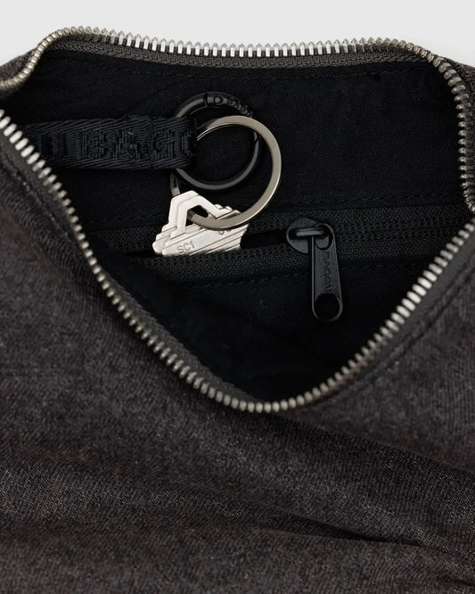 Baggu Small Denim Crescent Bag In Washed Black Denim