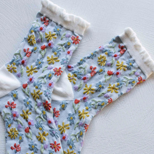 Denim Love Floral Casual Socks