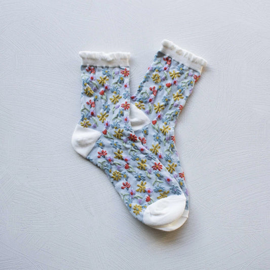 Denim Love Floral Casual Socks