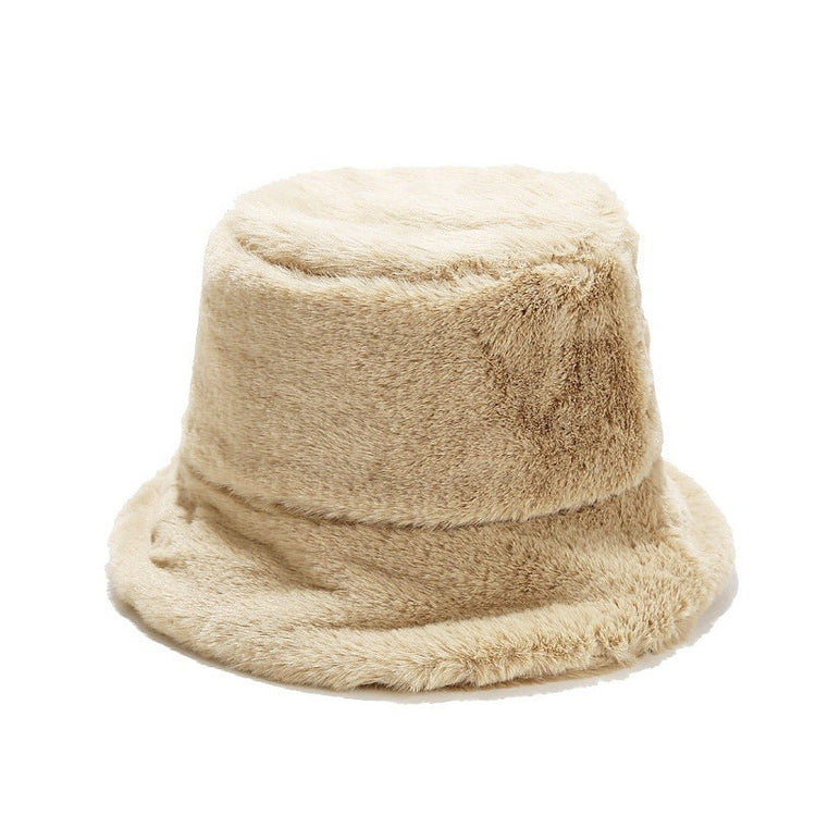 Faux Fur Bucket Hat in Biege