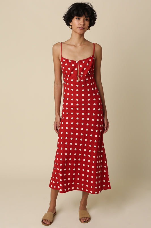 Clara Polka Dot Open-Back Maxi Dress