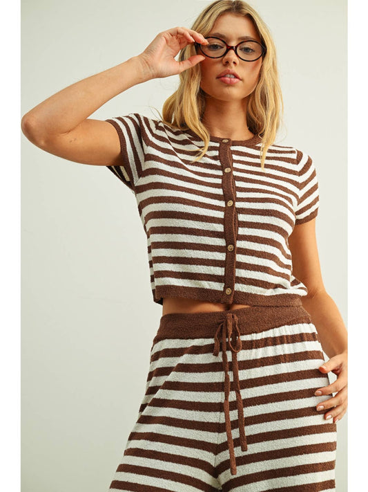Striped Button Up Short Sleeve Top