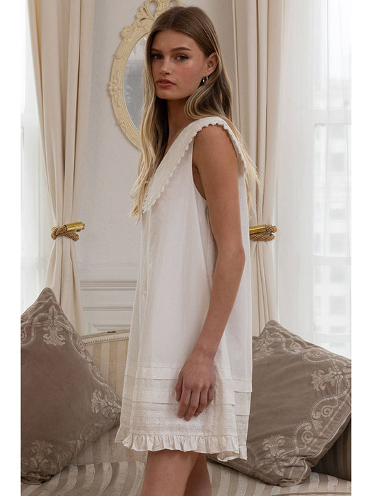 Big Collar Ruffle Hem Mini Dress
