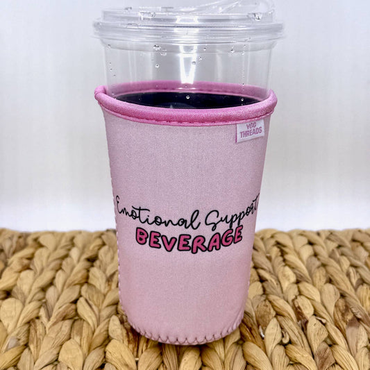 Pink Emotional Support Iced Coffee Drink Sleeve MEDIUM