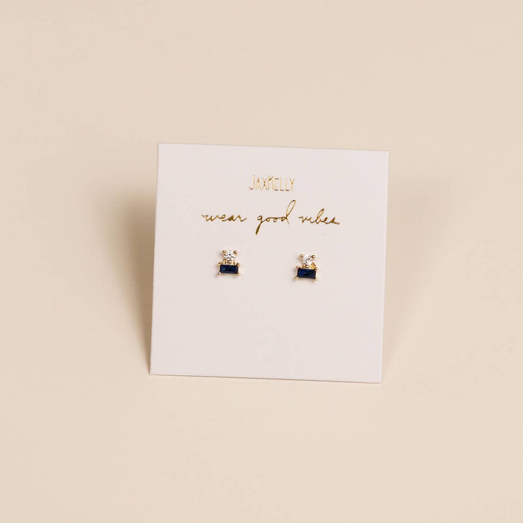 JaxKelly Double Stud Stack Sapphire and Gold Earrings