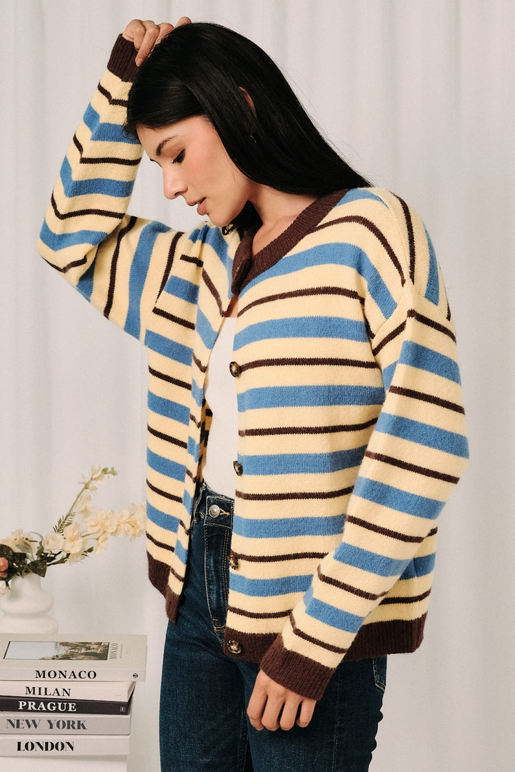Striped Button Down Long Sleeve Knit Sweater Cardigan