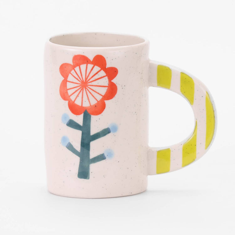 Red Floral Handmade Ceramic Coffee Mug