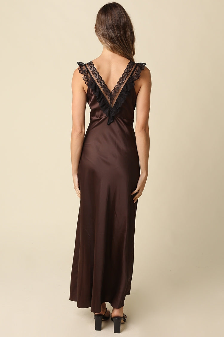 Mia Lace Trim Satin Maxi Dress