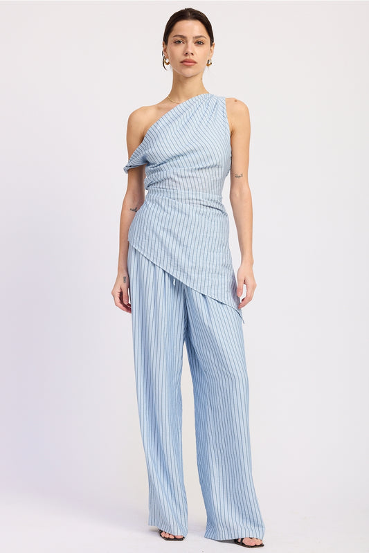 Blue Striped Wide Leg Pinstripe Pants