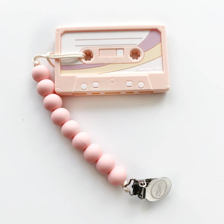 Cassette Tape Teether with Clip - Pink