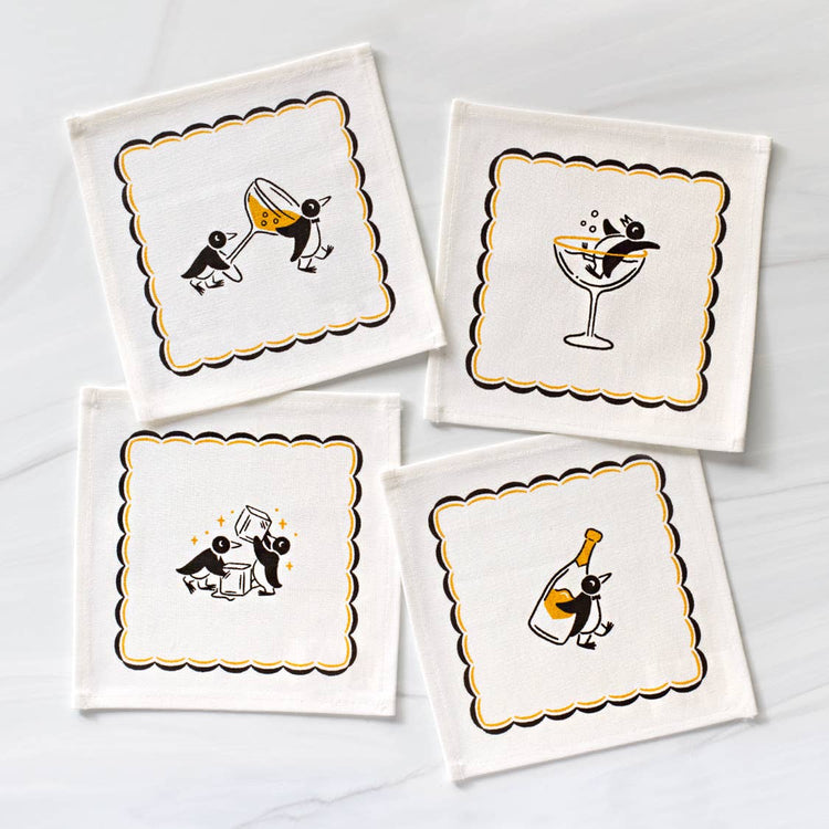 Champagne Penguins Cocktail Napkin Set