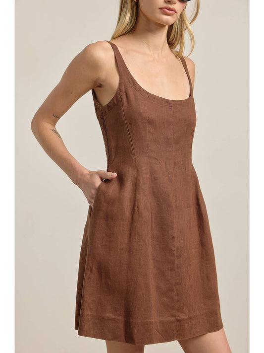 Linen Square Neck Mini Dress