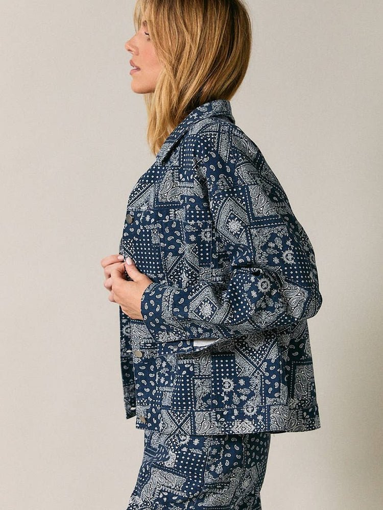 Long Sleeve Paisley Print Button Up Jacket