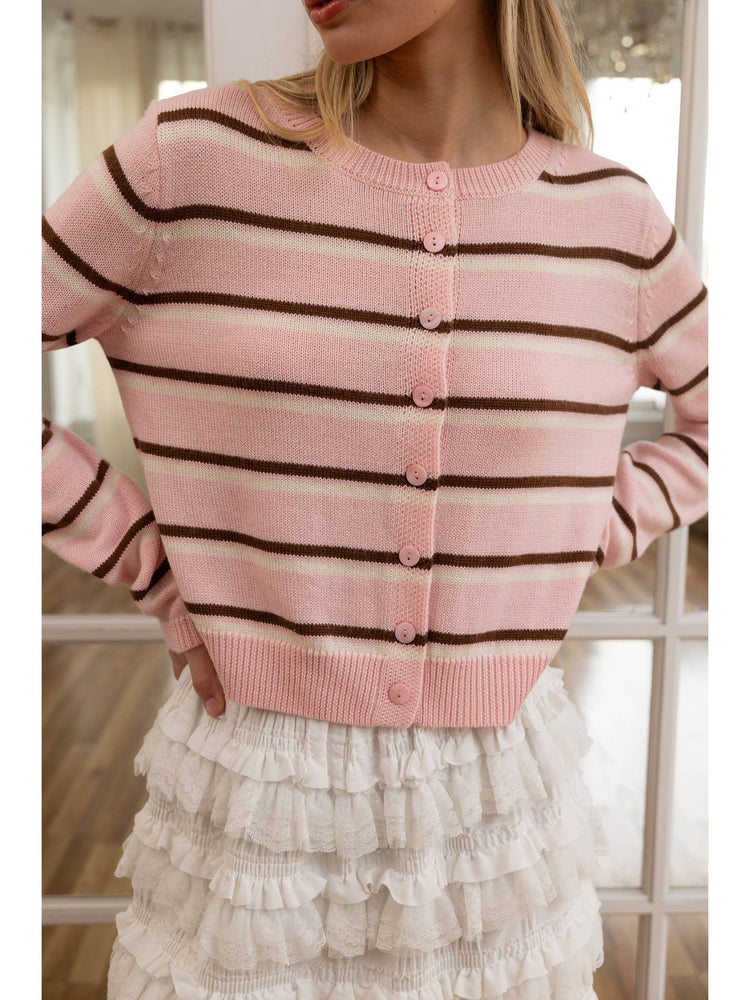 Striped Button-Up Knit Cardigan
