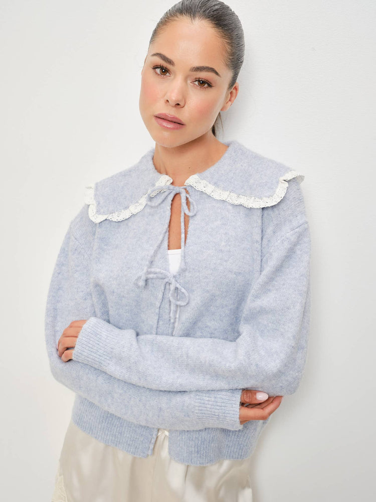 Momo Lace Trim Tie Front Collar Cardigan