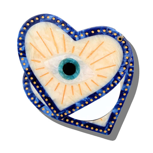Hand-Painted Blue Lucky Eye Compact Mirror