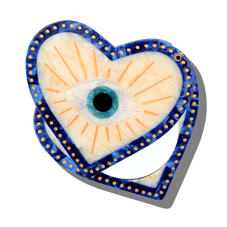 Hand-Painted Blue Lucky Eye Compact Mirror