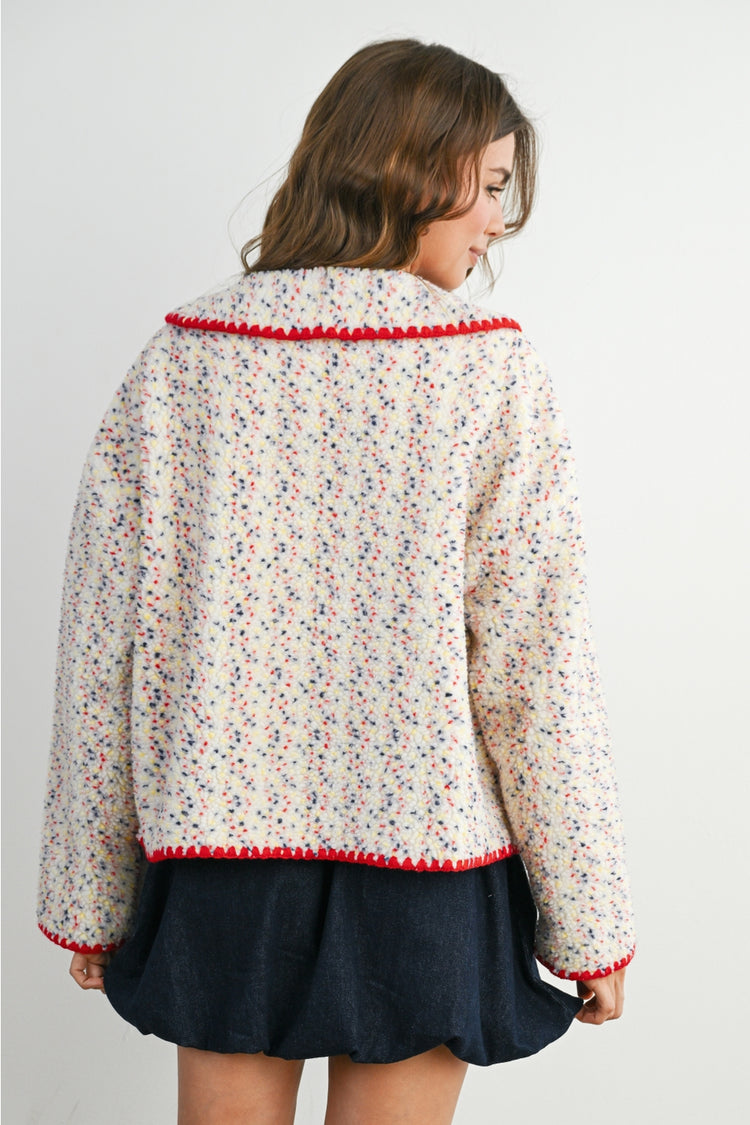 Multi Color Buttoned Fleece Puffer Jacket