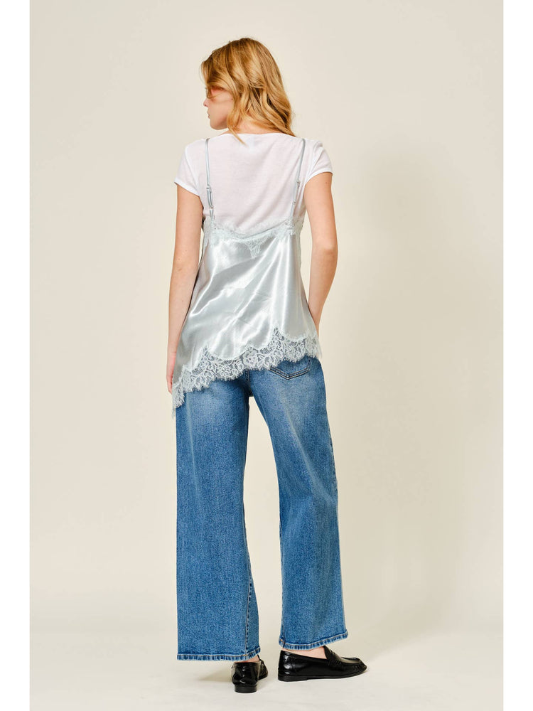 Cut Out Satin Lace Top in Mint