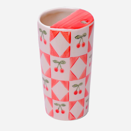 Red Cherries Ceramic Travel Coffee Tumbler