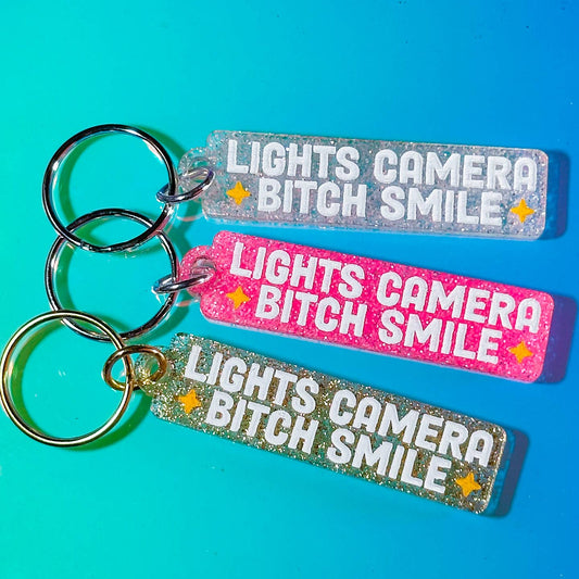 Lights, Camera, Bitch Smile Keychain PINK