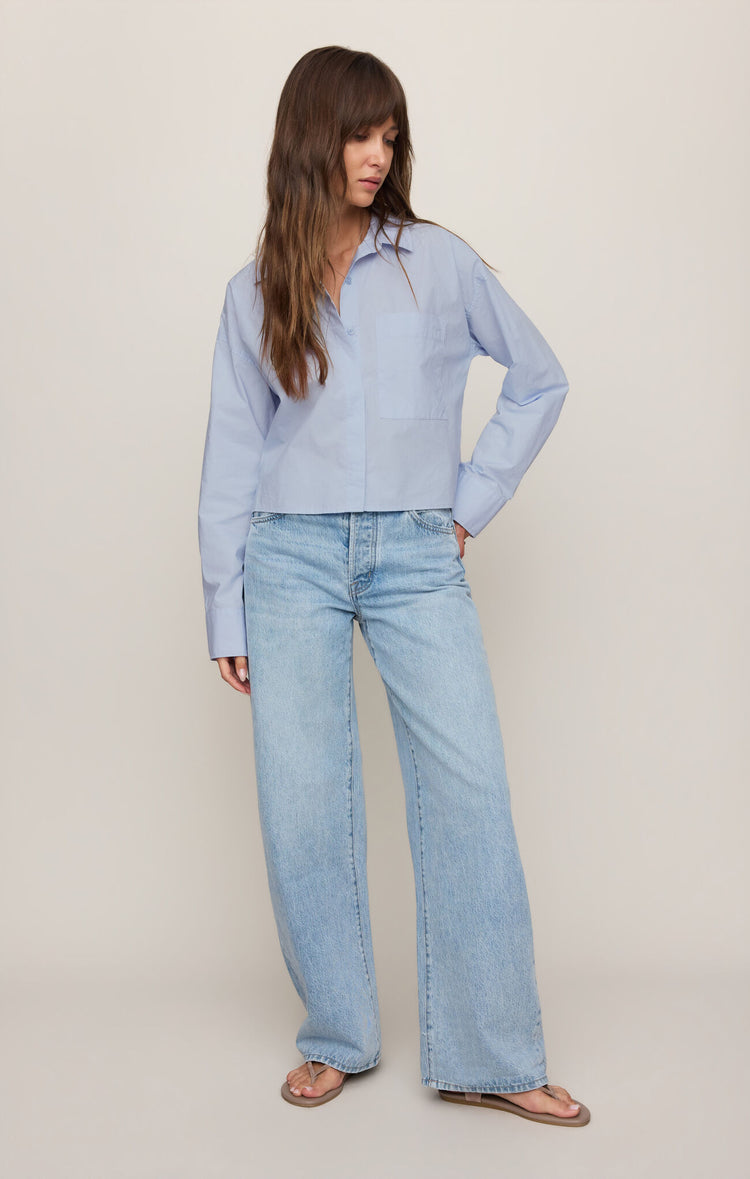 Z Supply Favorite Button Up Top in Hamptons Blue