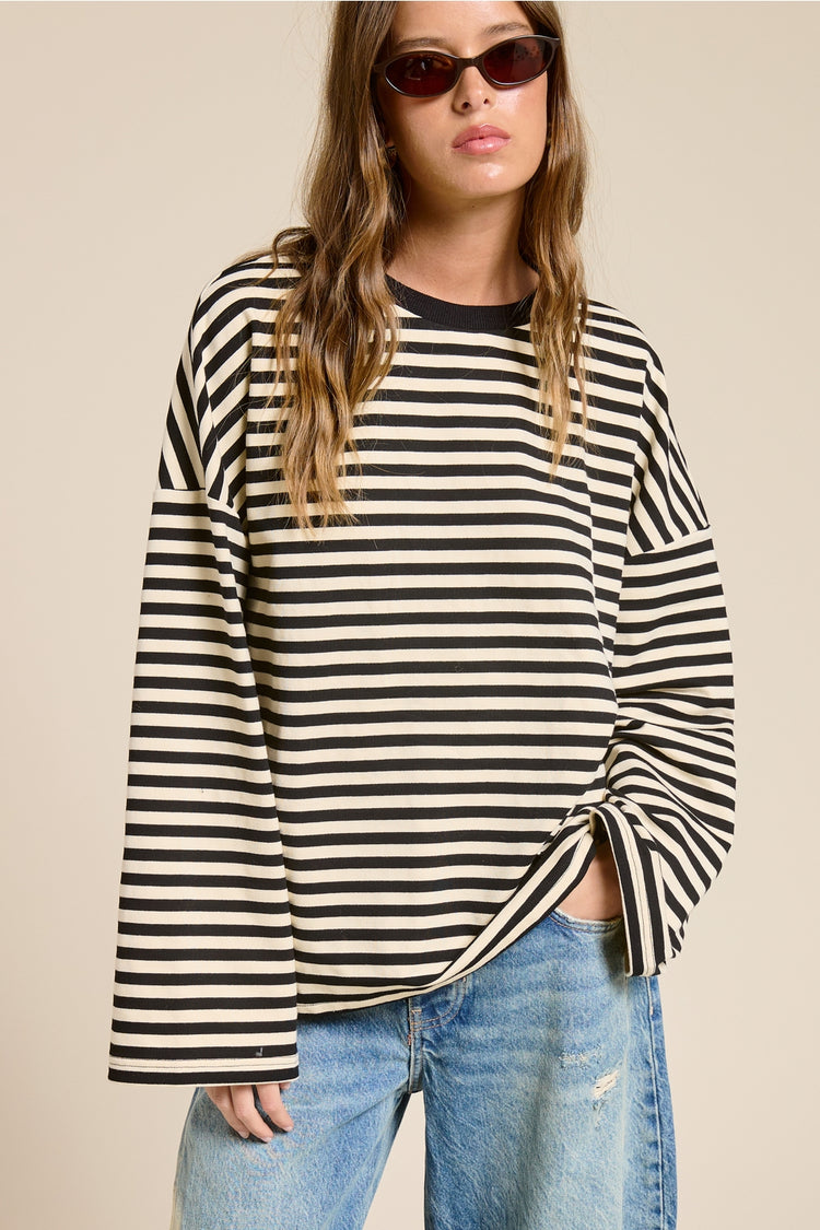 Striped Terry Oversized Long Sleeve Top