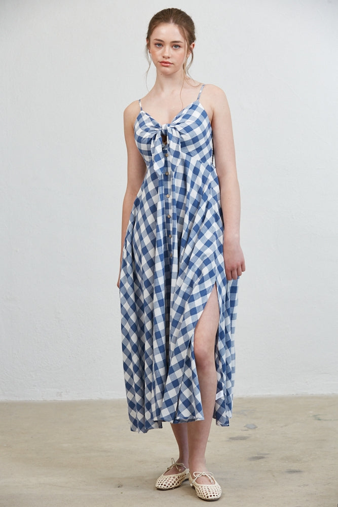 Misha Check Tie Front Checked Midi Dress