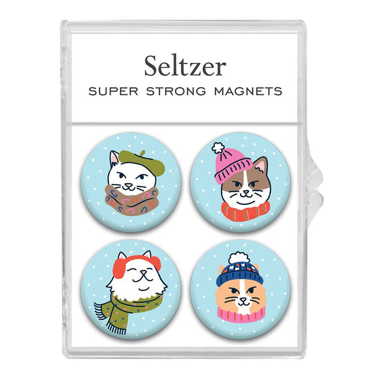 Winter Hat Cats Magnet Set