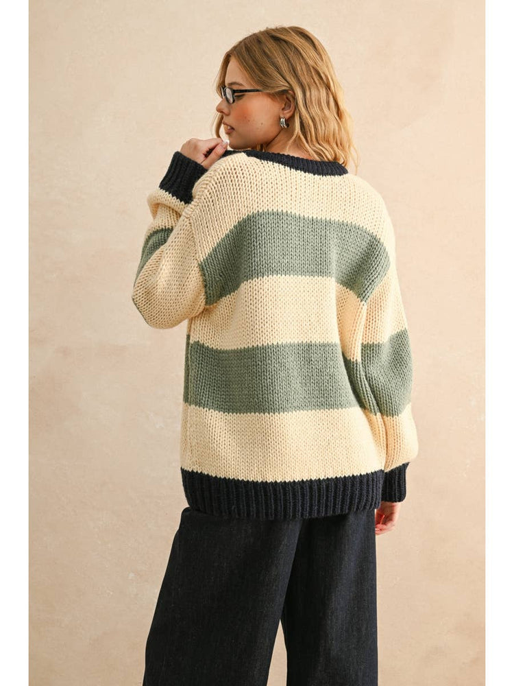Wide Stripe Pattern Sweater Top