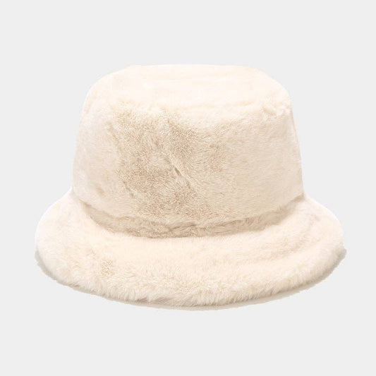 Faux Fur Bucket Hat in Ivory
