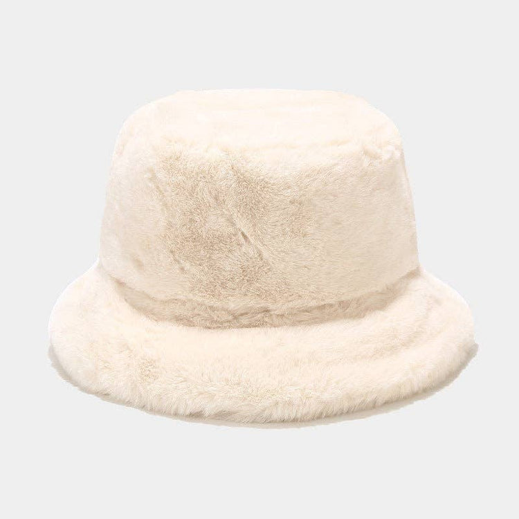 Faux Fur Bucket Hat in Ivory