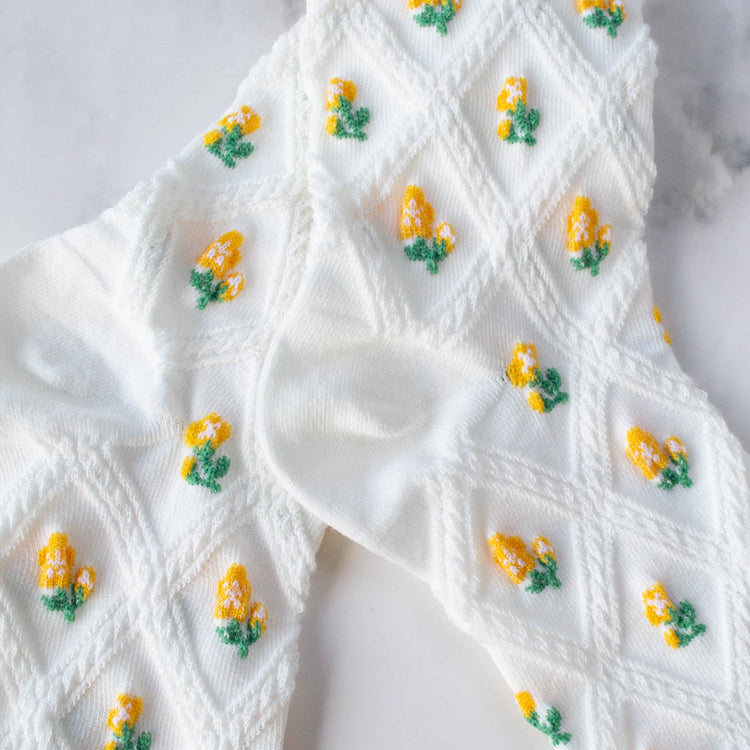 Ivory/Yellow Floral Casual Socks