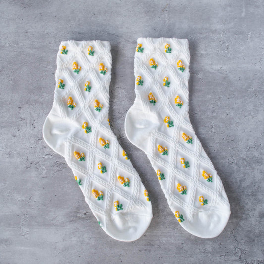 Ivory/Yellow Floral Casual Socks