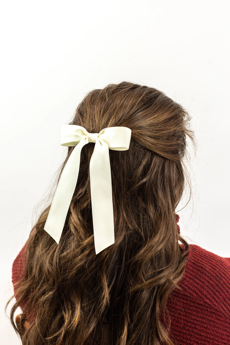 Florence Matte Satin Bow Barrette in Ivory
