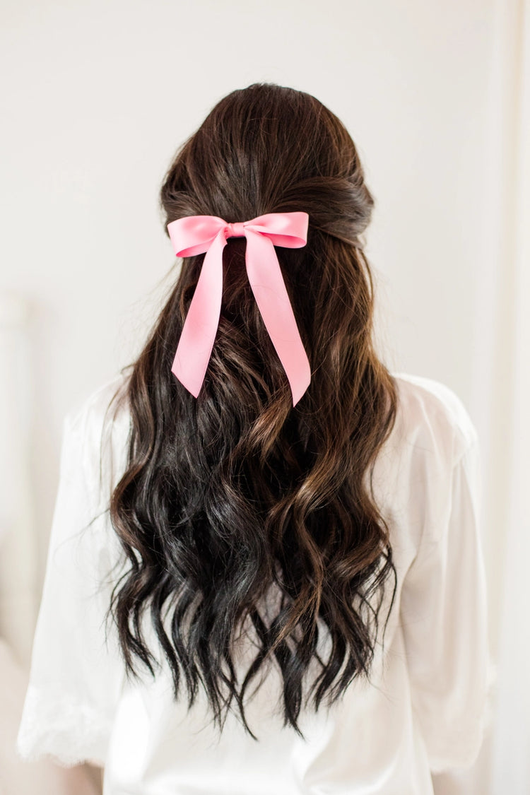 Florence Matte Satin Bow Barrette in Plaza Pink